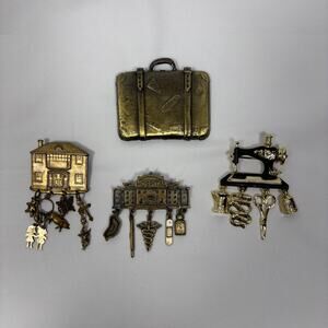 Vintage Dangle Charm Brooch Pin Lot - Sewing Machine, Hospital, House, Suitcase